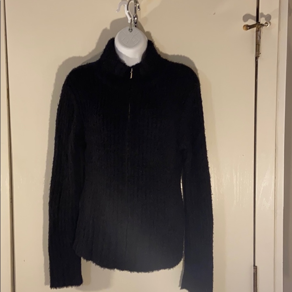 Black rib knit zipper front cardigan